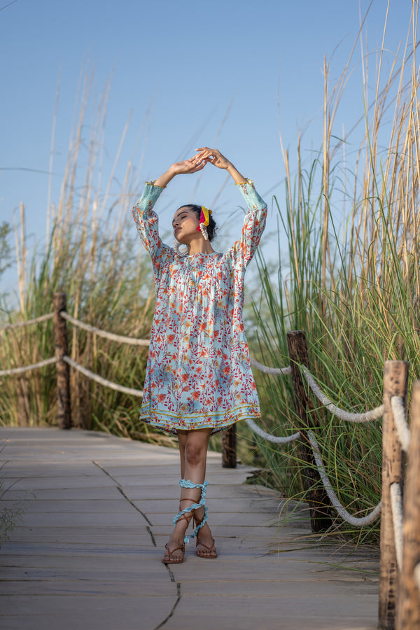 Coral Shirring Sundress