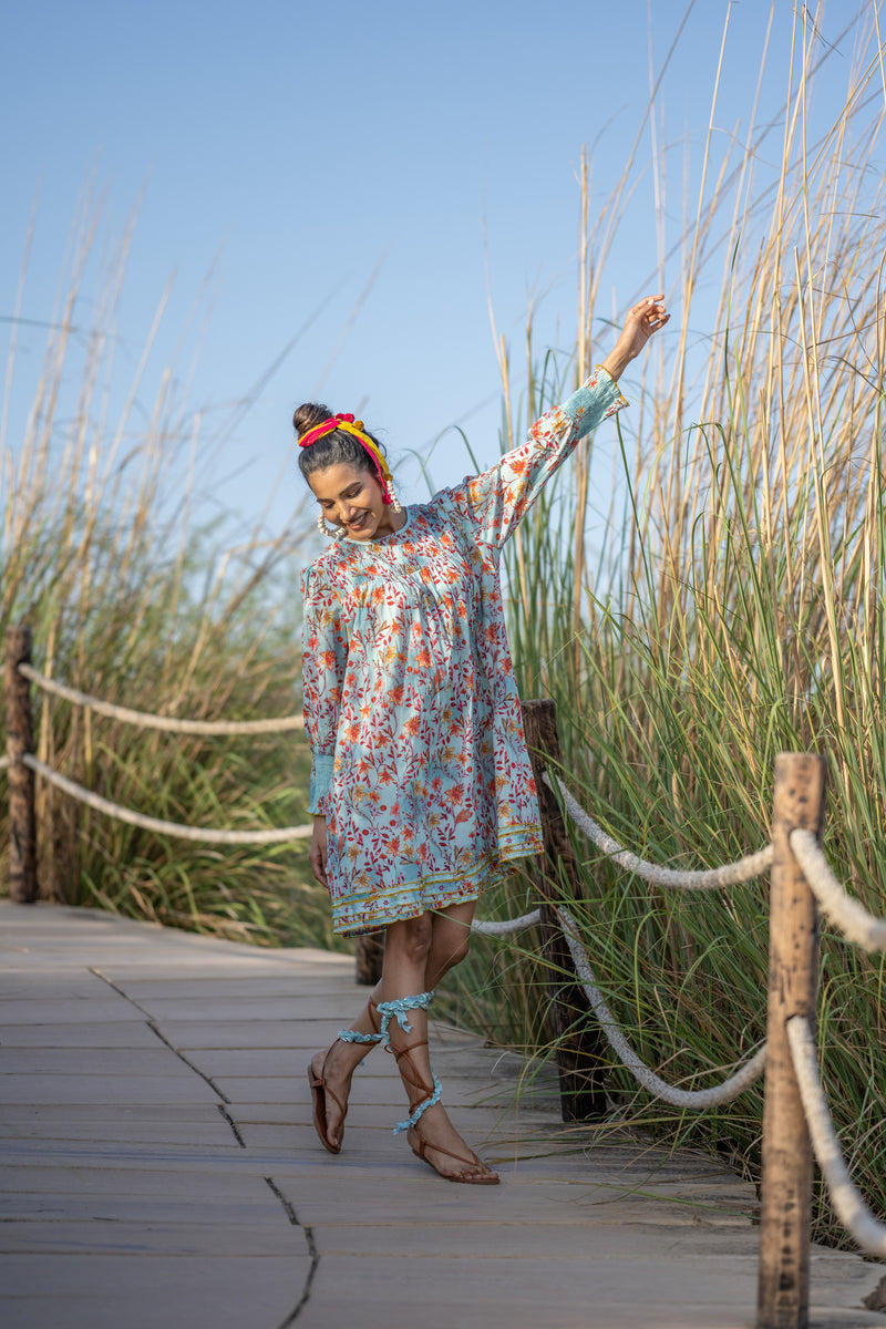 Coral Shirring Sundress