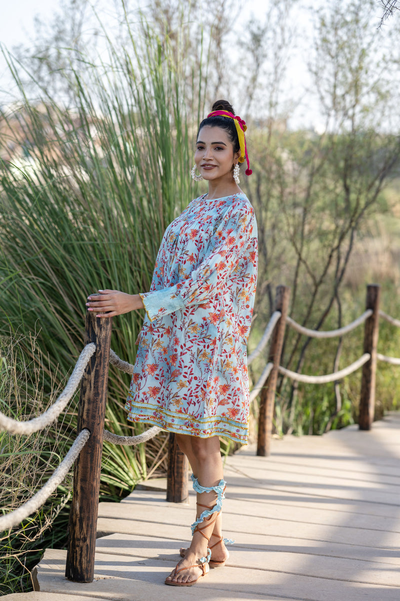 Coral Shirring Sundress