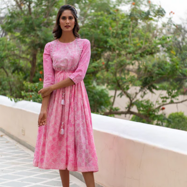 Blush Block Printed Anarkali Dress