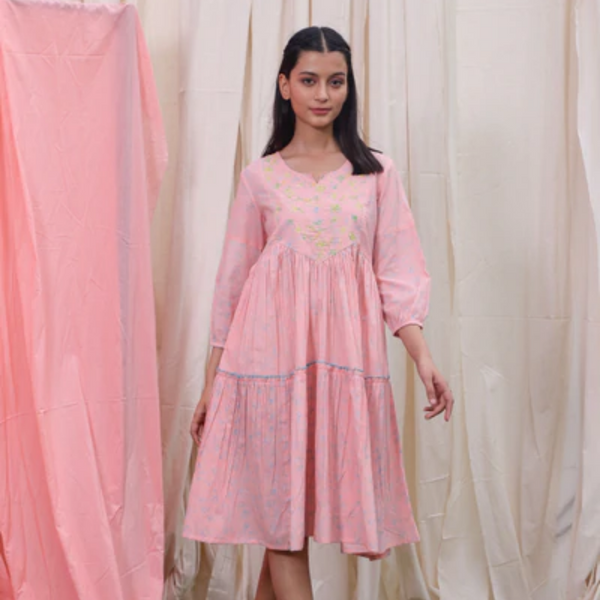 Puffed Sleeves Quarter Dress