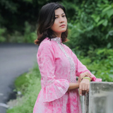 Blush Block Printed Pleated Shirt Set