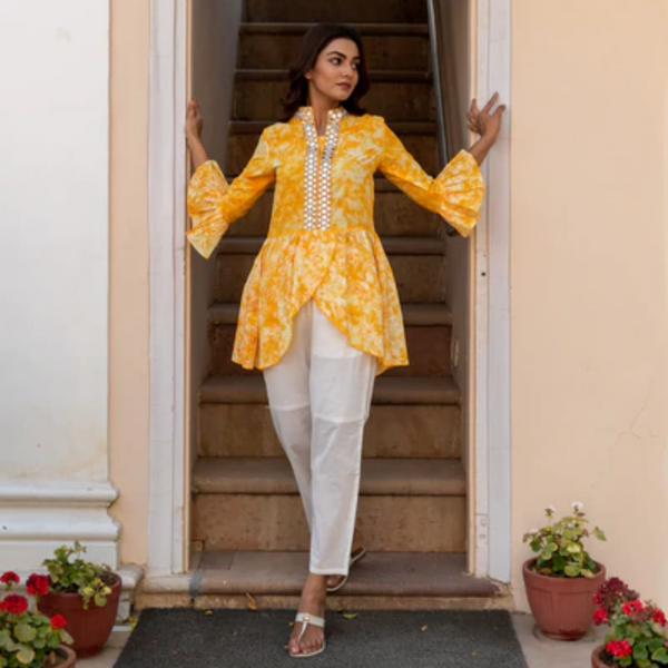 Sunshine Block Printed Pleated Shirt Set