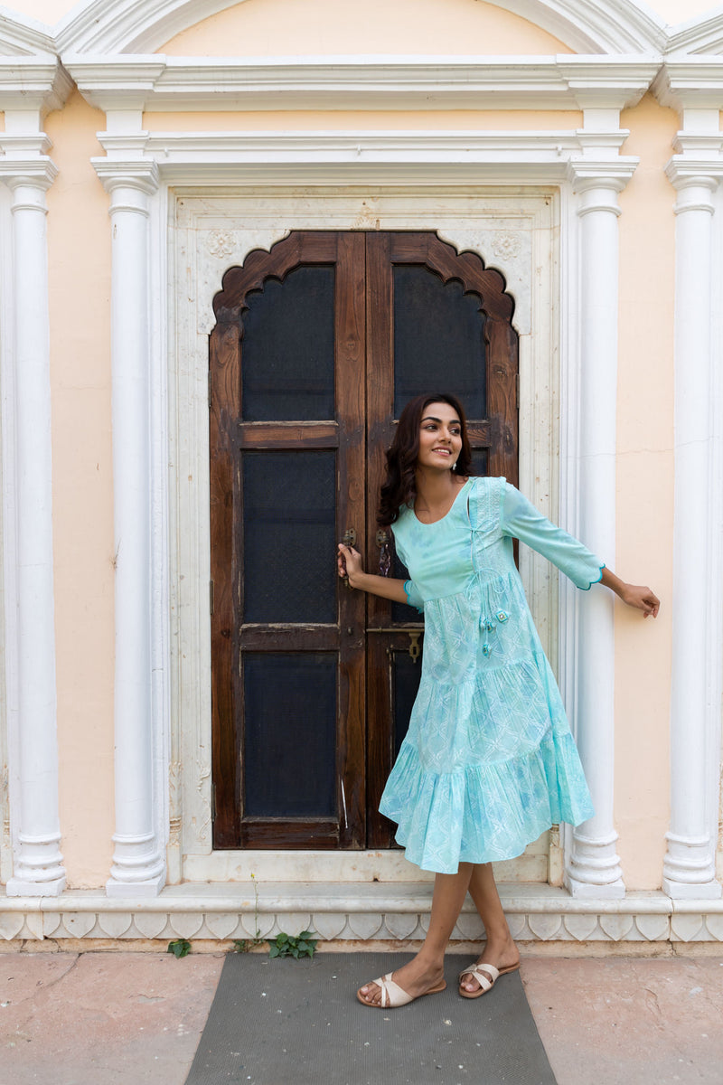 Sea Block Printed Flare Dress