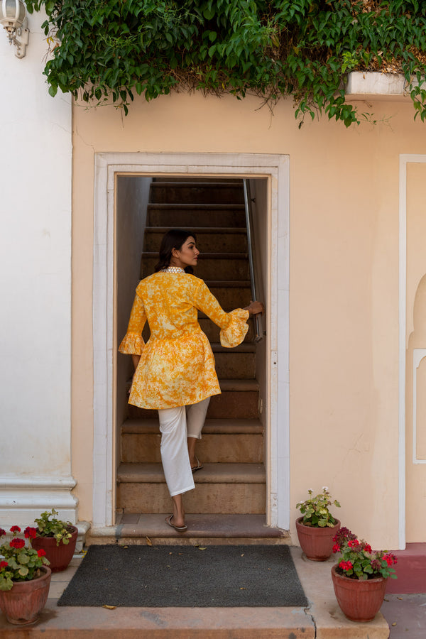 Sunshine Block Printed Pleated Shirt Set