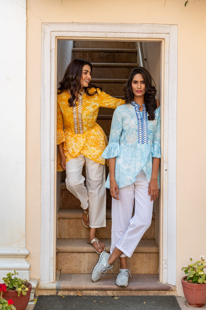 Breezy Block Printed Pleated Shirt Set