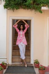 Blush Block Printed Pleated Shirt Set