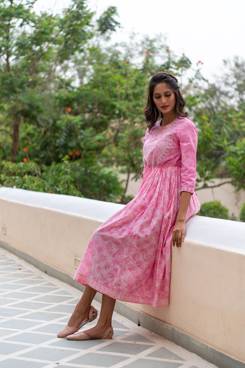 Blush Block Printed Anarkali Dress