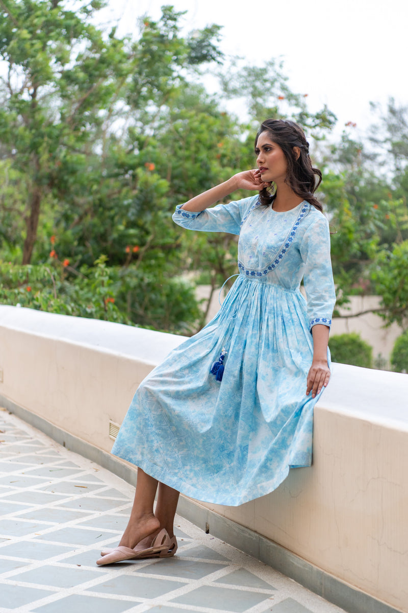 Breezy Block Printed Anarkali Dress
