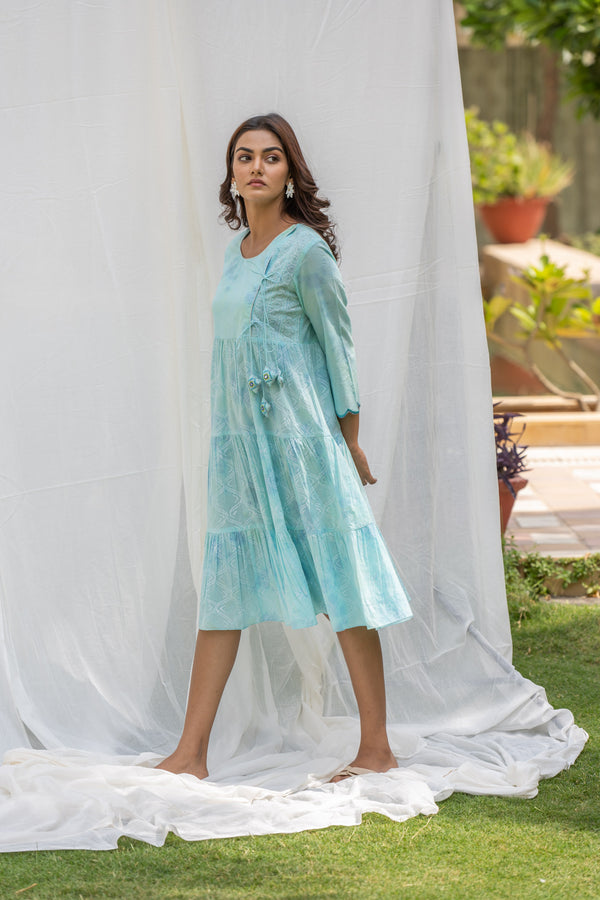 Sea Block Printed Flare Dress